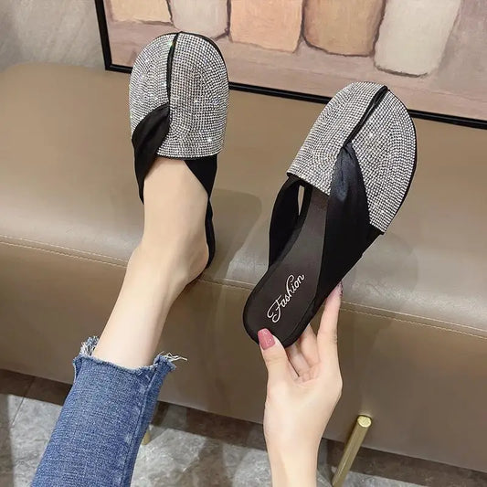 Rhinestone Slippers Flat Slides