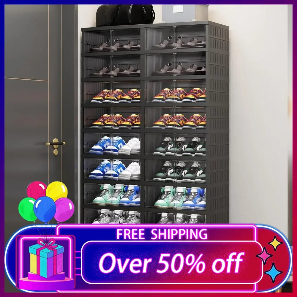 Collapsible 9 Tiers-36 Pairs Shoe Organizer with Clear Door