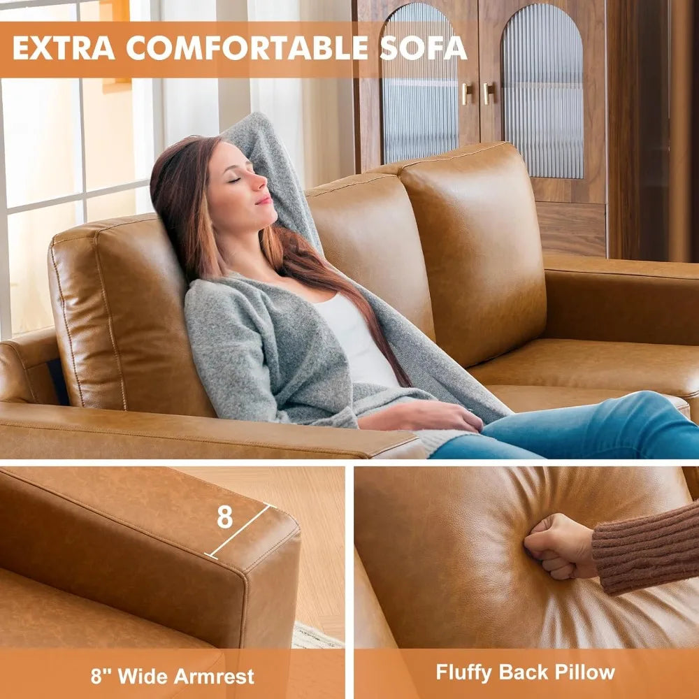 85" Luxury Faux Leather Sofa with Extra Deep Seats
