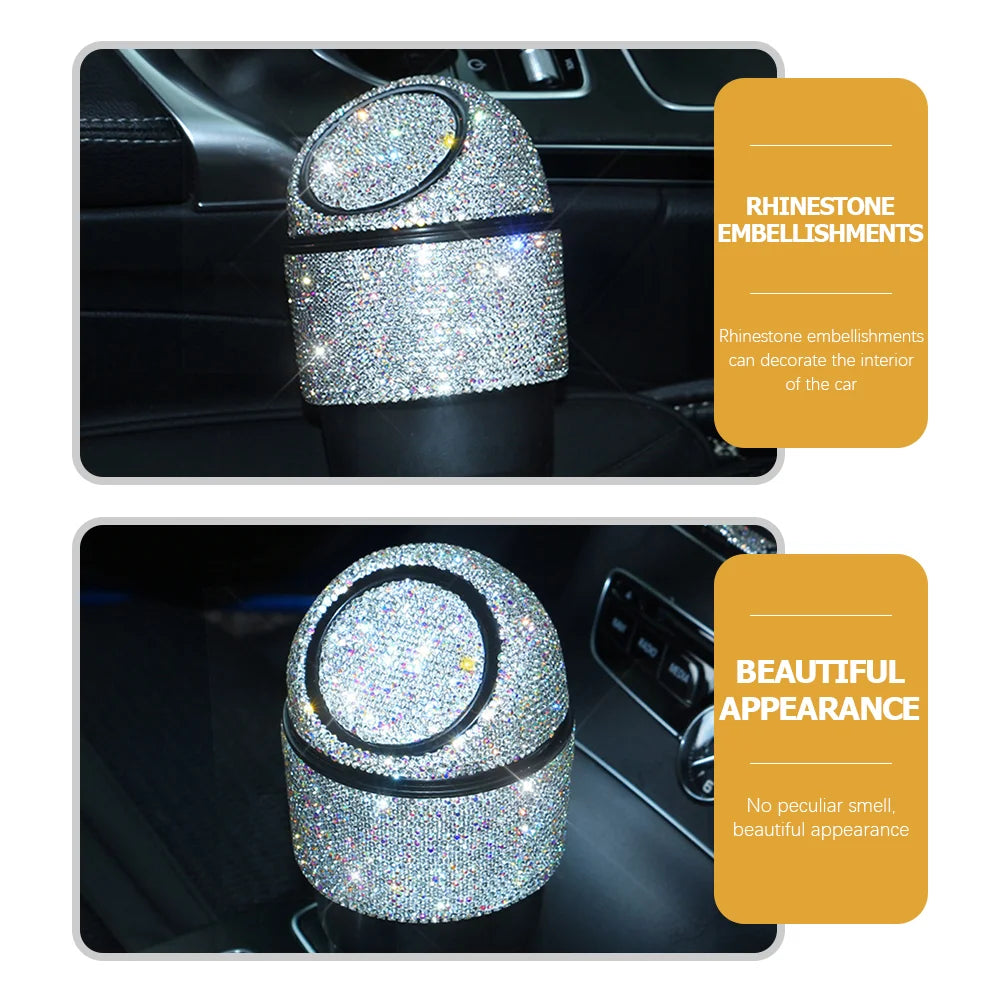 Car Trashcan with Lid Bling Rhinestone