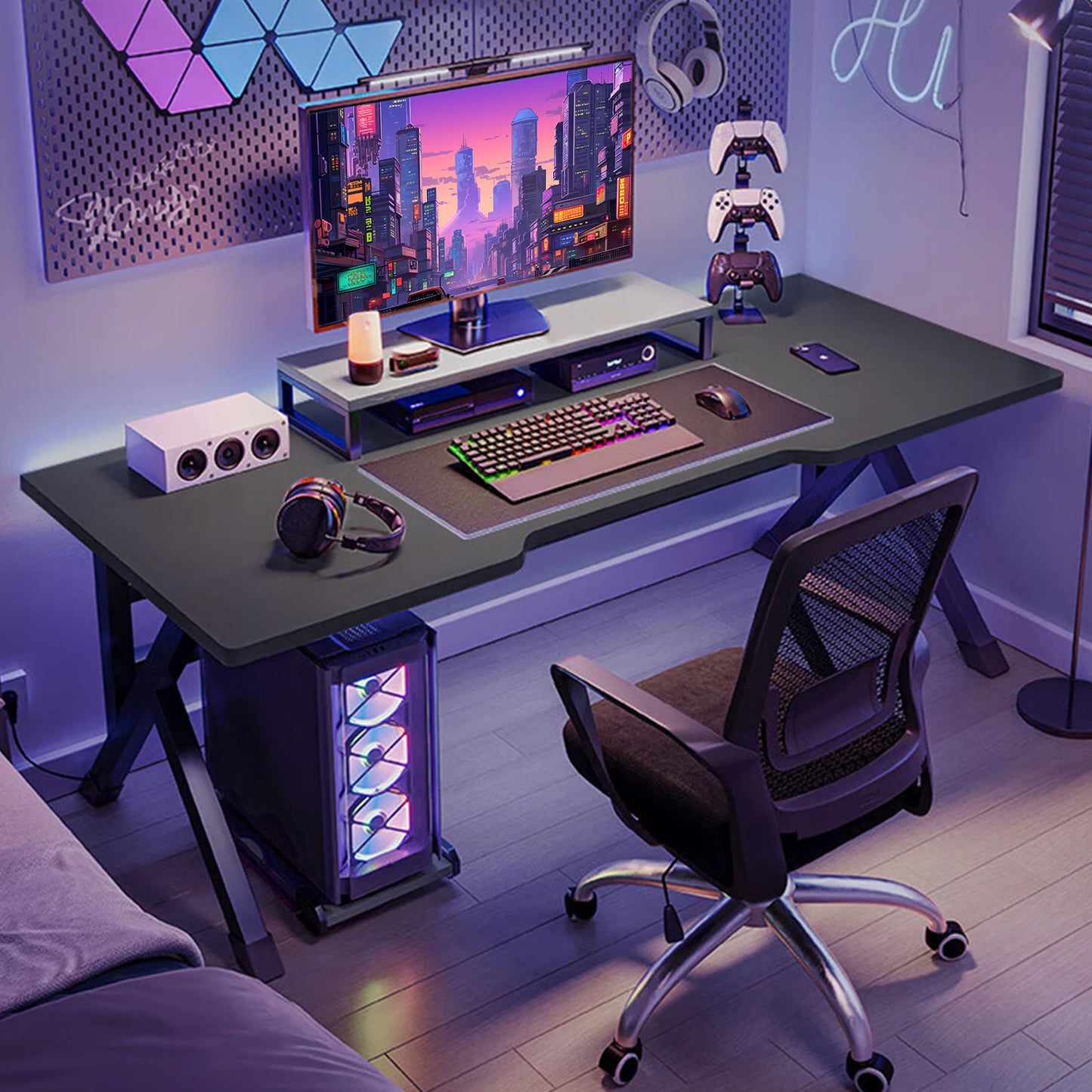 Ergonomic Computer Game Table with X-shaped Steel Legs