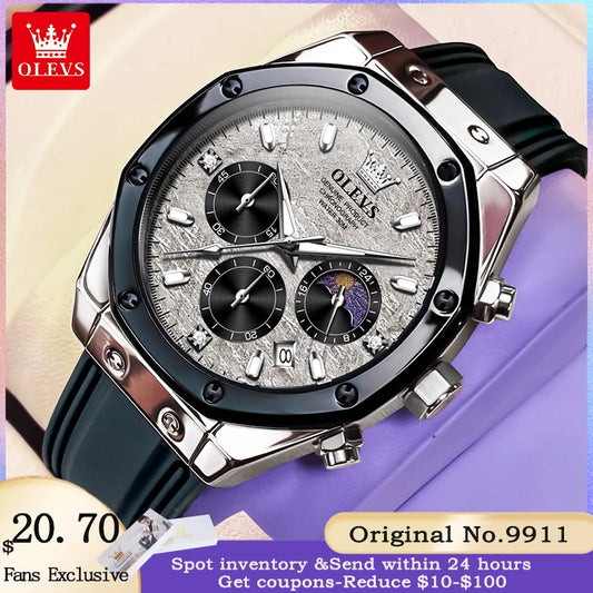 Waterproof Moon Phase Chronograph Quartz Watch