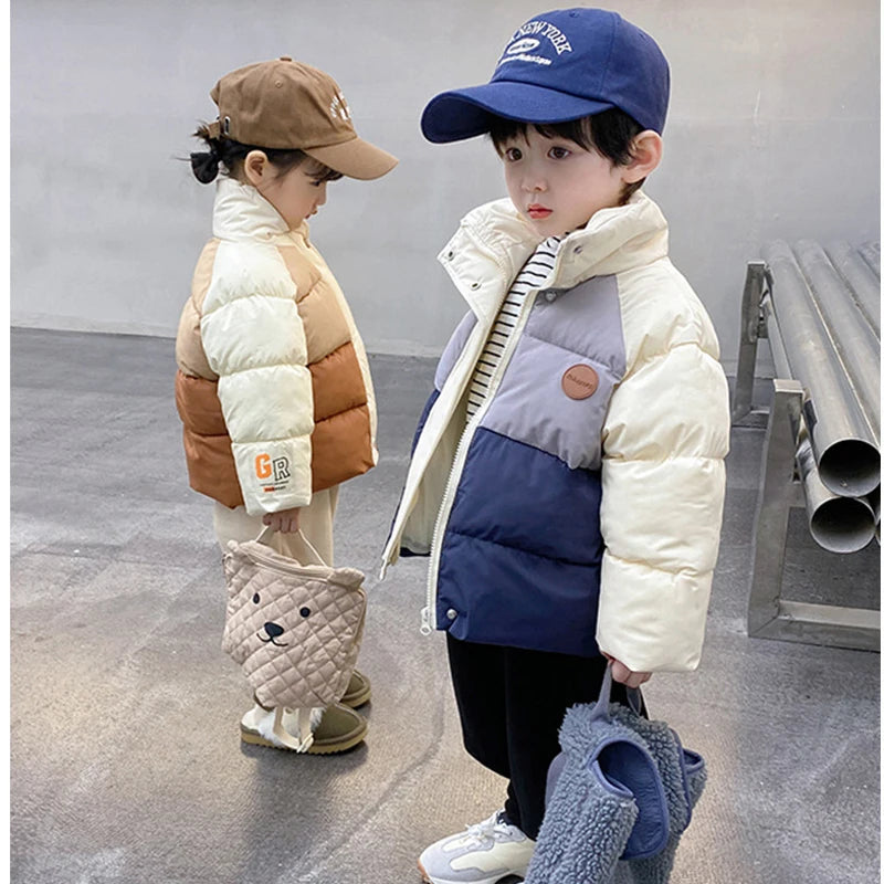 Autumn Winter New Thick Patchwork Stand Collar Coat