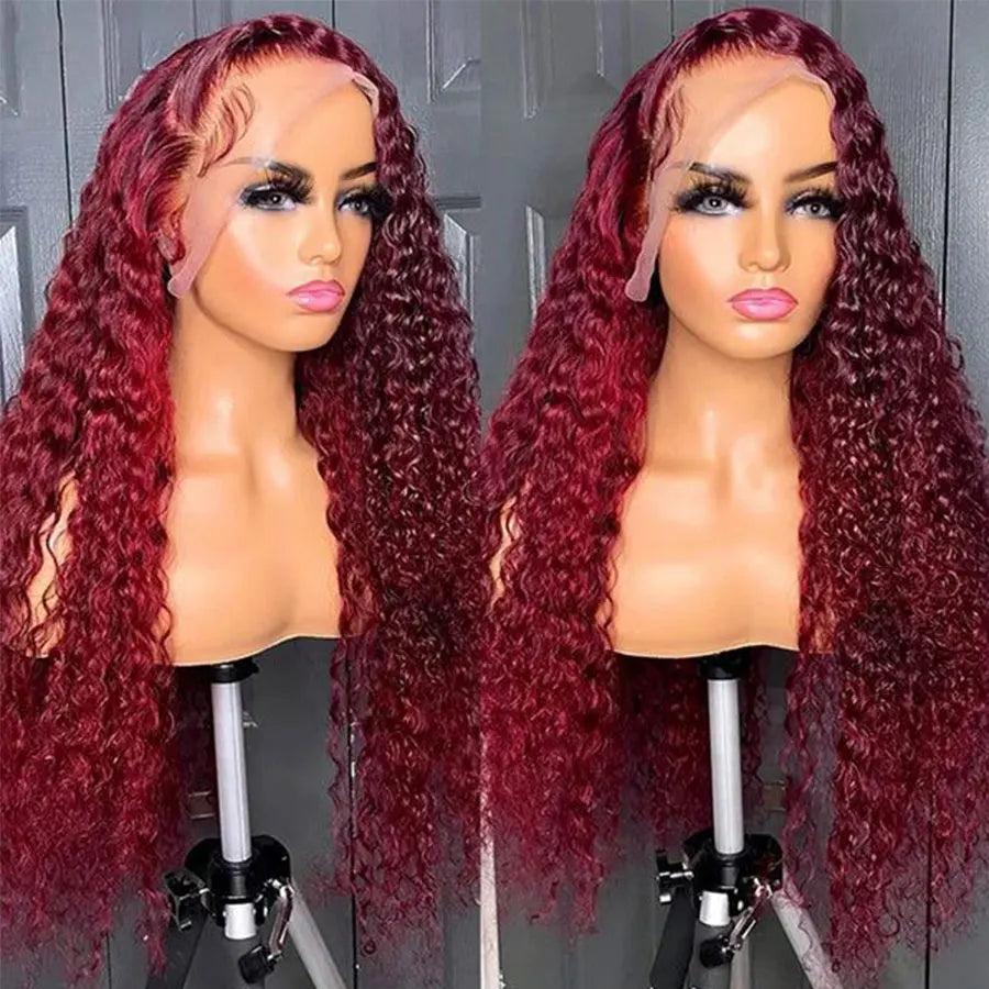 Burgundy 13x6 HD Lace Front Wig Colored Curly Human Hair Wigs