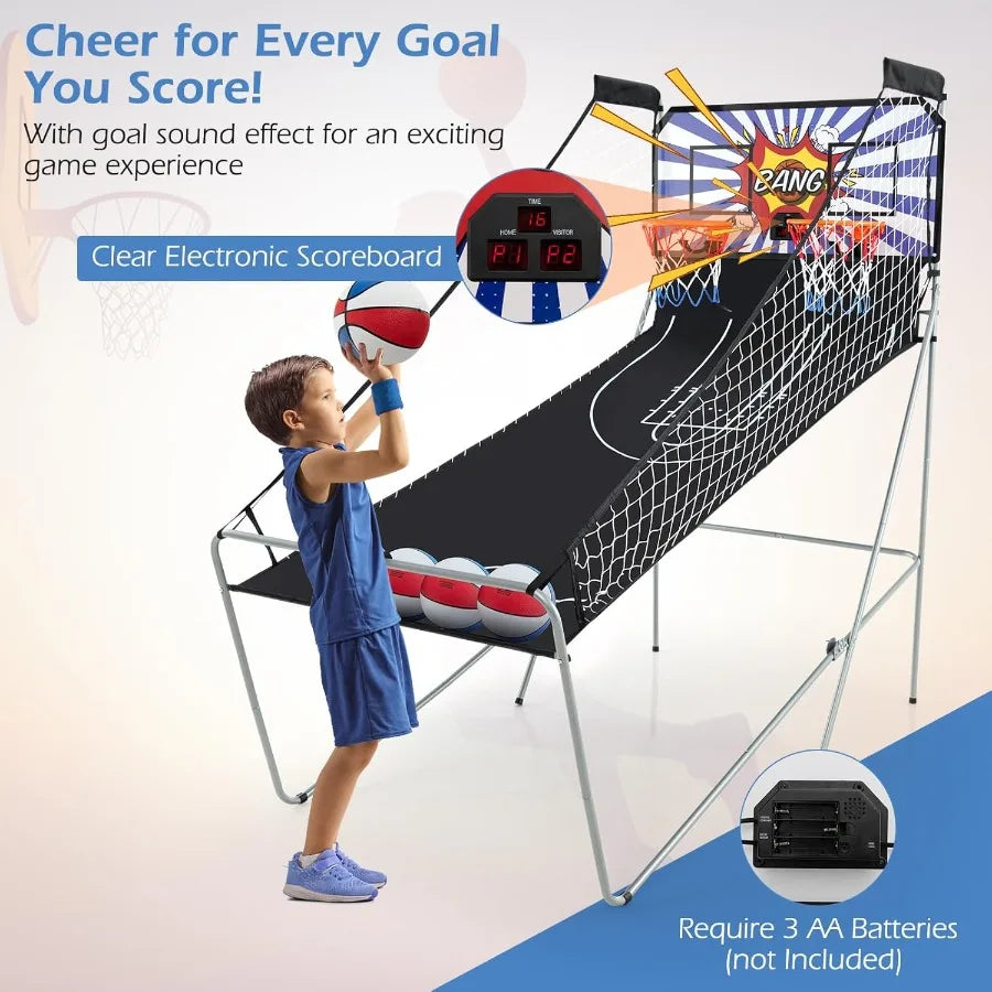 Foldable Dual Shot Basketball Arcade Game with LCD Scoreboard