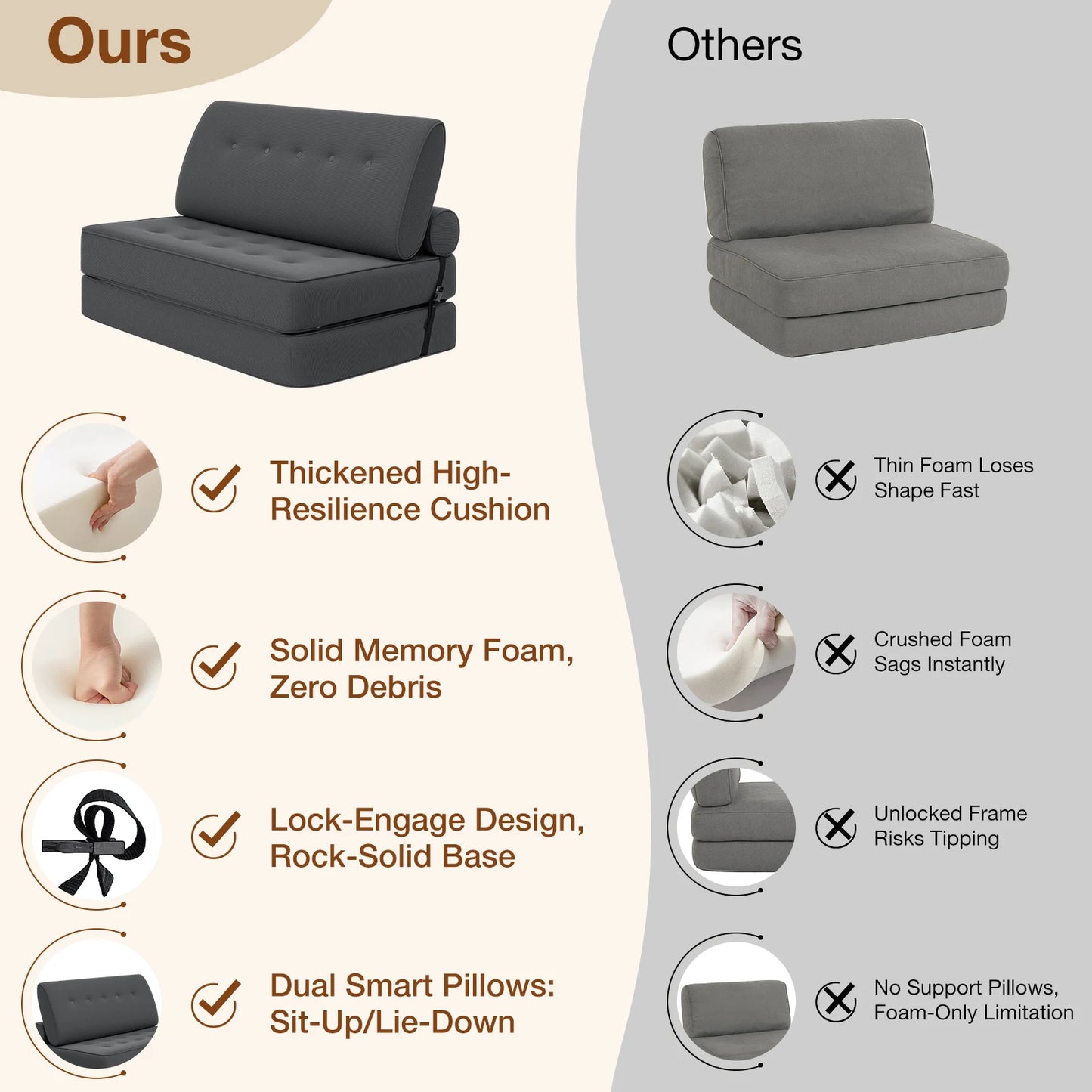 3 in 1 Convertible Sofa Bed with 2 Pillows
