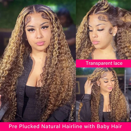 Highlight Lace Front Wig Human Hair Honey Blonde Water Wave