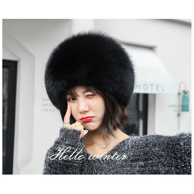 100% Natural Fox Fur Hat For Women