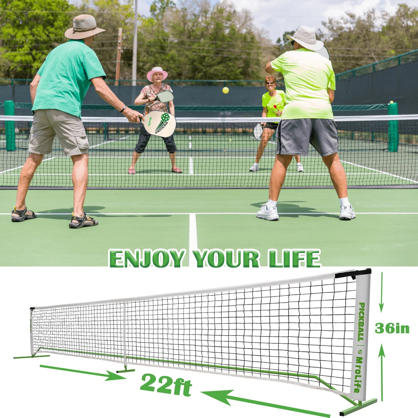 Portable Pickleball Net System 22FT W/4 Paddles 6 Pickleballs