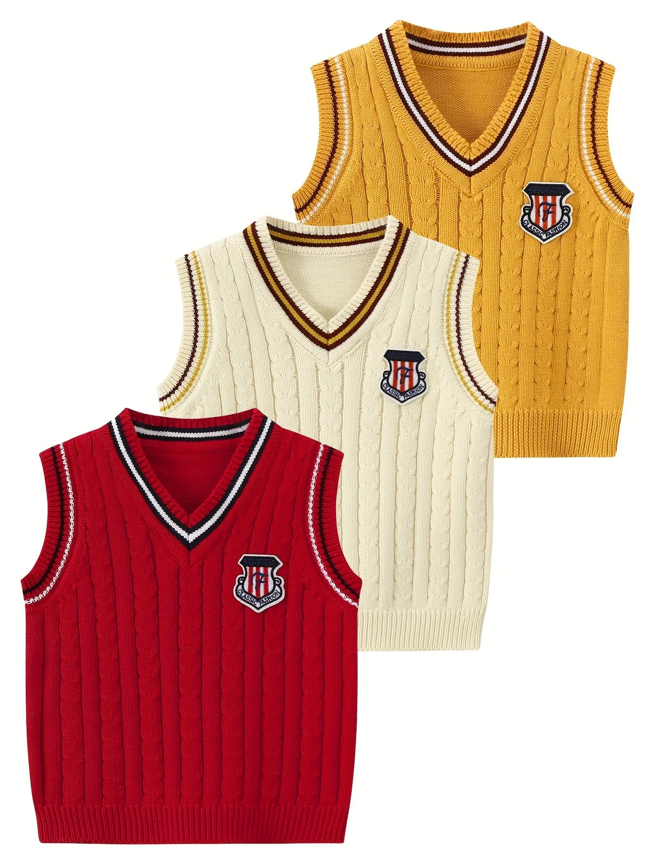 3 Pack Preppy Style Sleeveless Sweater Vests