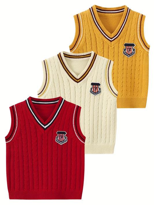 3 Pack Preppy Style Sleeveless Sweater Vests