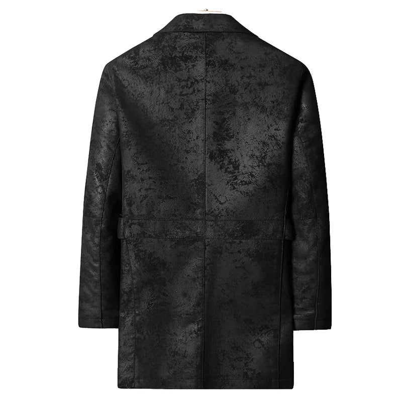 Genuine Leather Jacket Suede Printed Large Lapel