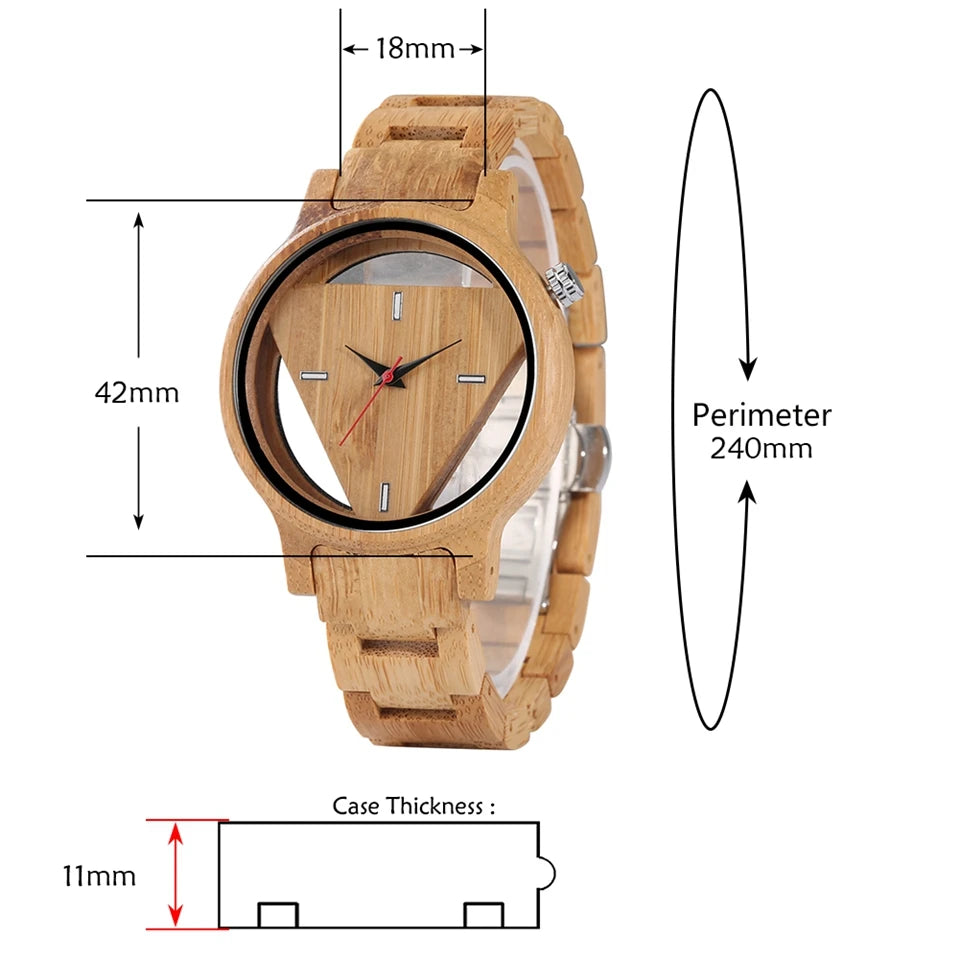 Geometric Bamboo Wooden Quartz Wristwatch