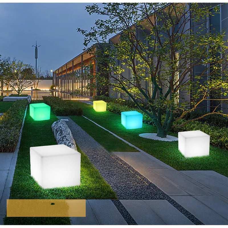 RGB Rechargeable Led Illuminated Cube Stool with Remote
