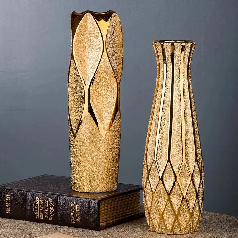 30CM Luxury Europe Gold Ceramic Vase Home Decor