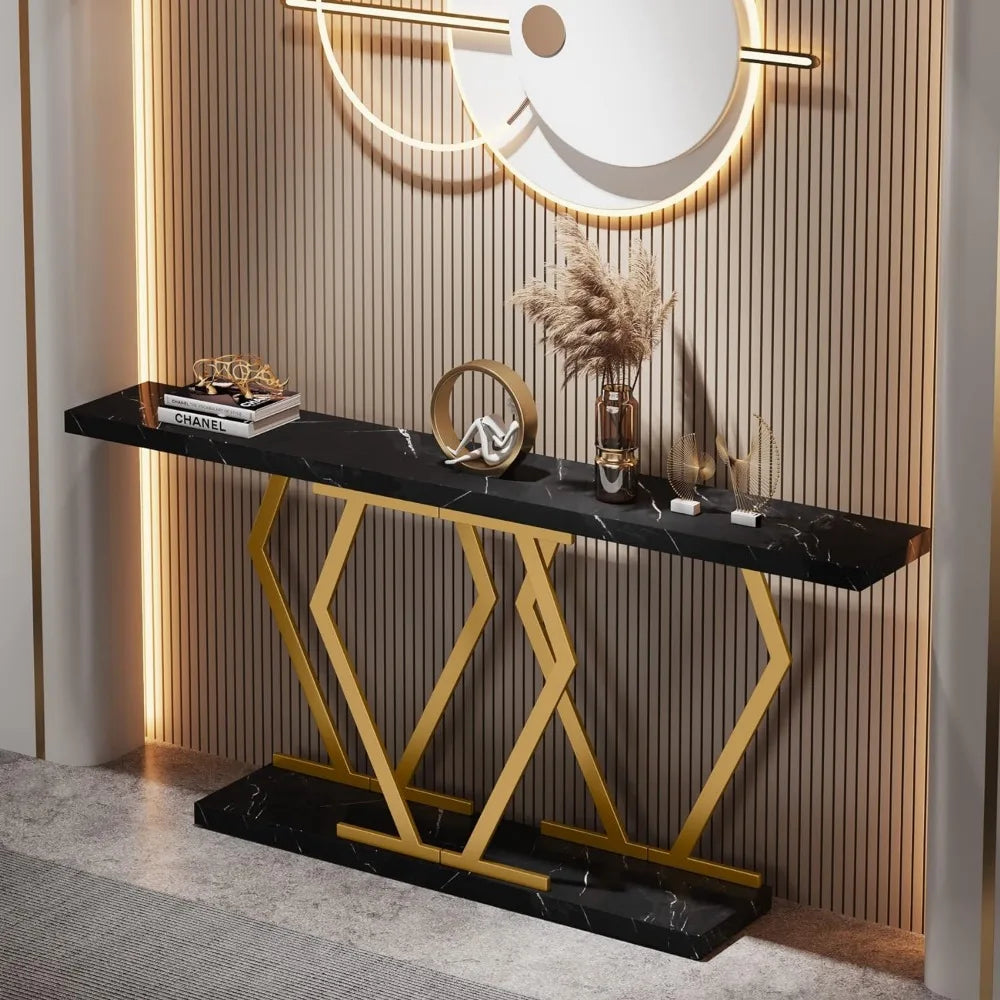 70.9 Inch Extra Long Modern Long Entryway Table with Gold Frame