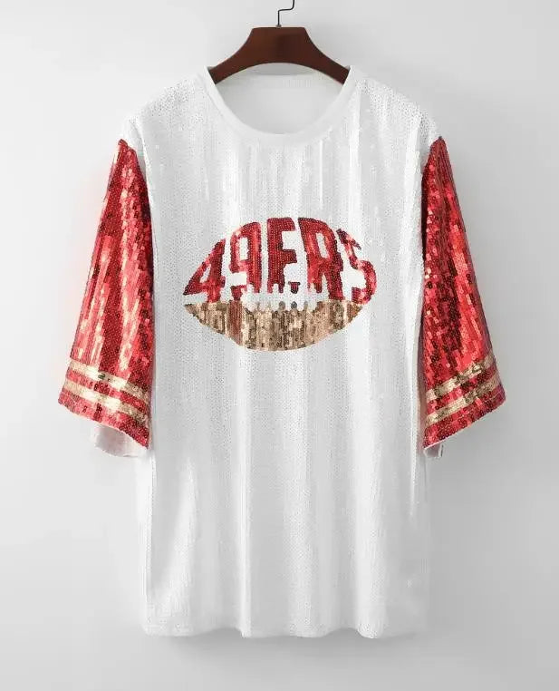 Half Sleeve Baggy Sequin T Shirt Dress