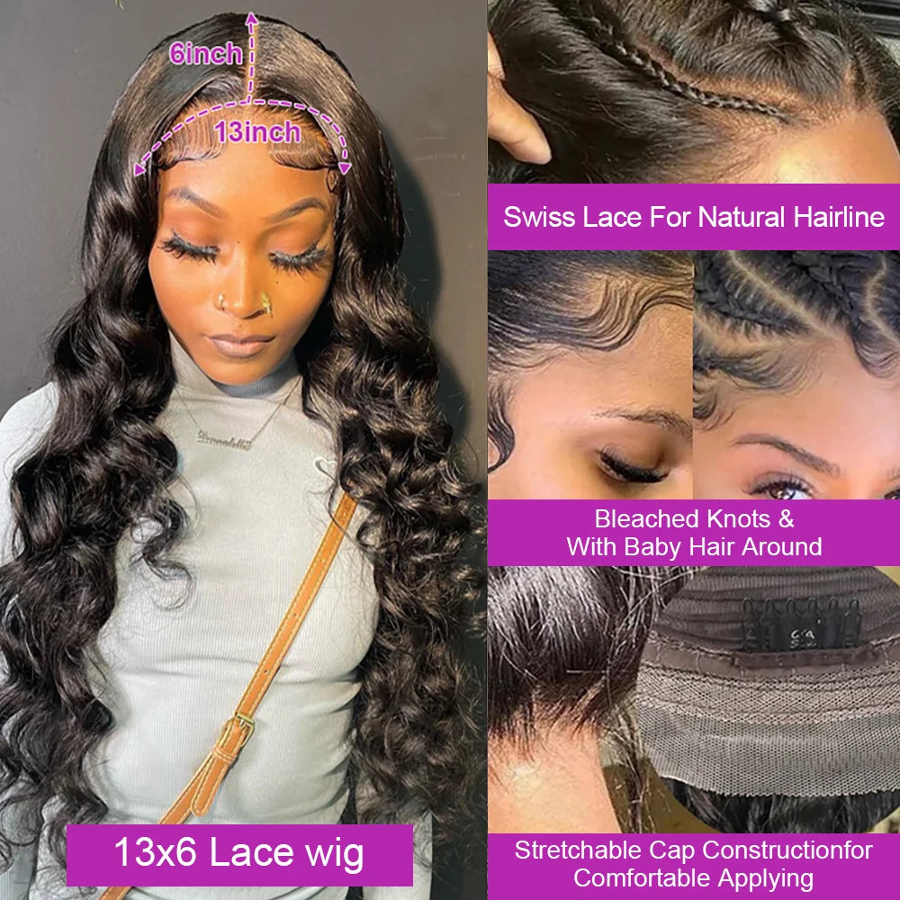 HD Human Hair 250 Density Brazilian Water Curly Nature Wave Lace Frontal Wigs