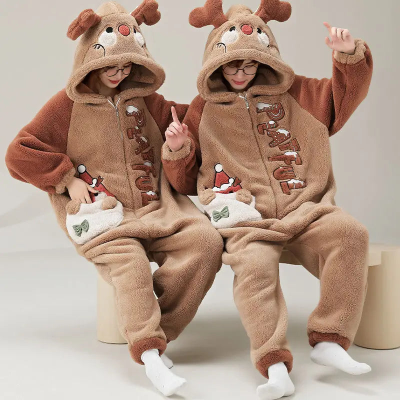 Christmas Fleece Jumpsuits Animal Pajamas