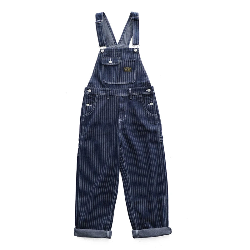 Multi-pocket Plain Striped Overalls