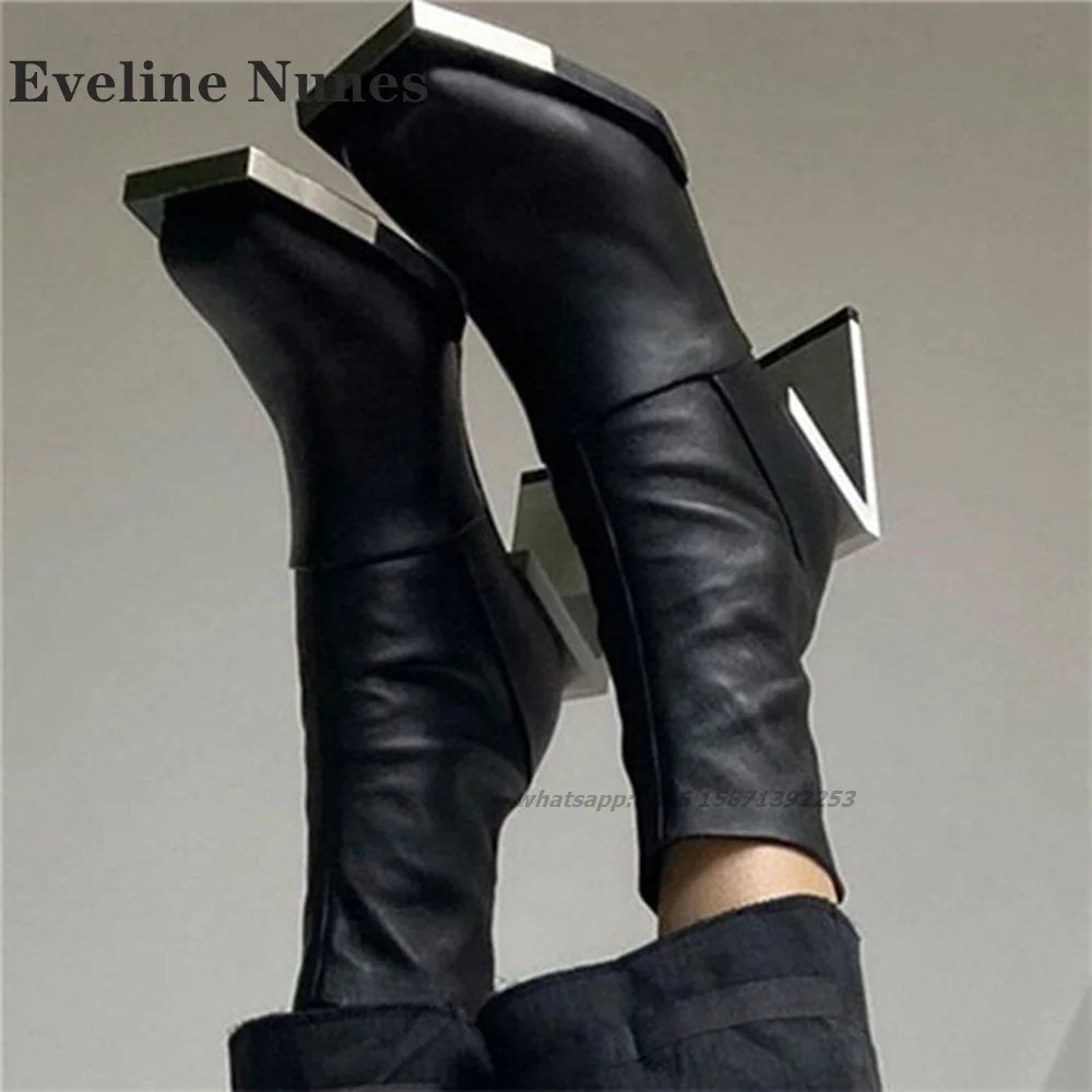 Metal Decoration Strange Style Boot Square Toe