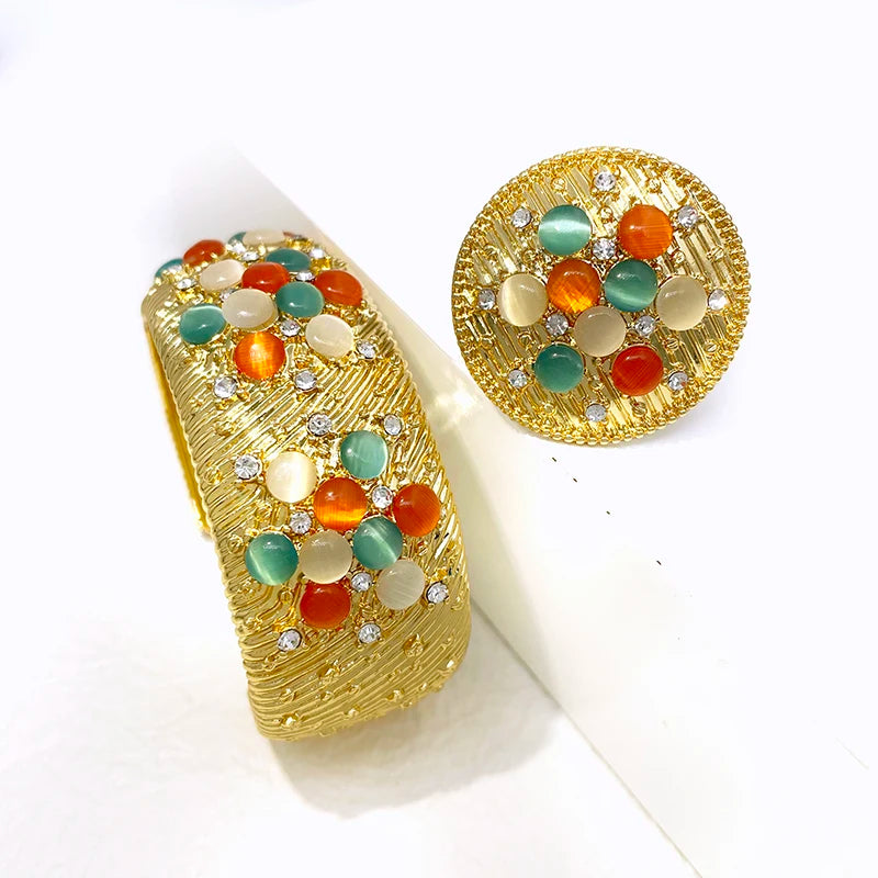 18K Gold Plated Bangle Ring Set African Nigeria Fashion