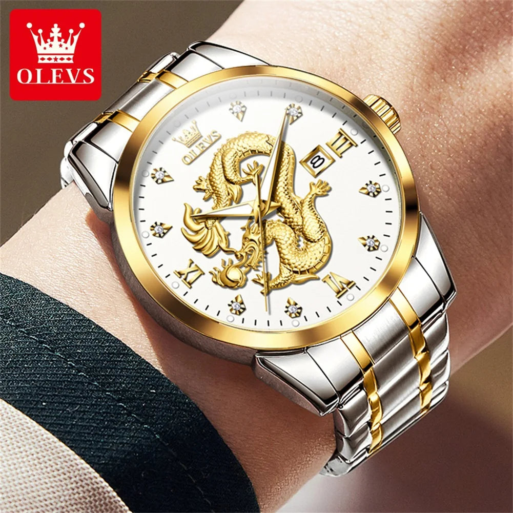 Waterproof Stainless Steel Diamond Dragon Watch