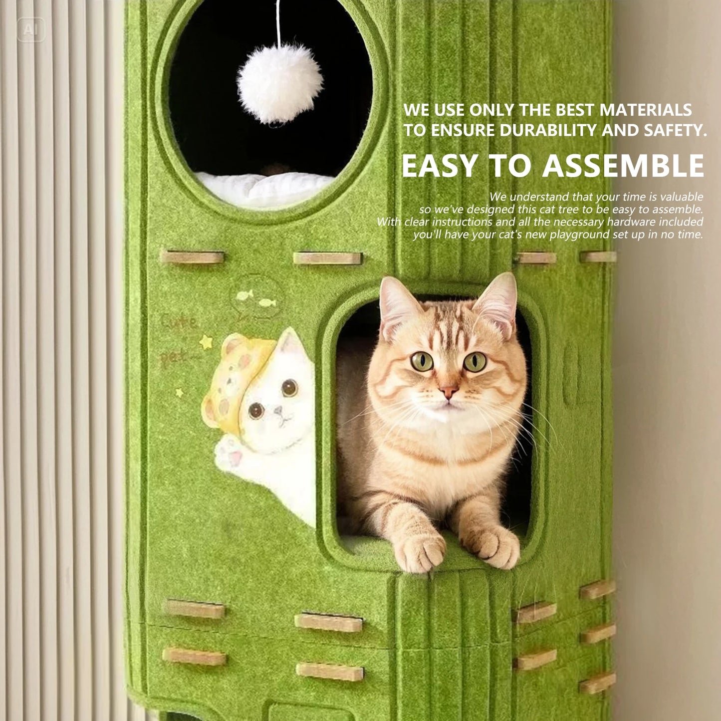 Three-Story Felt Cat Tree, with Scratching Boards