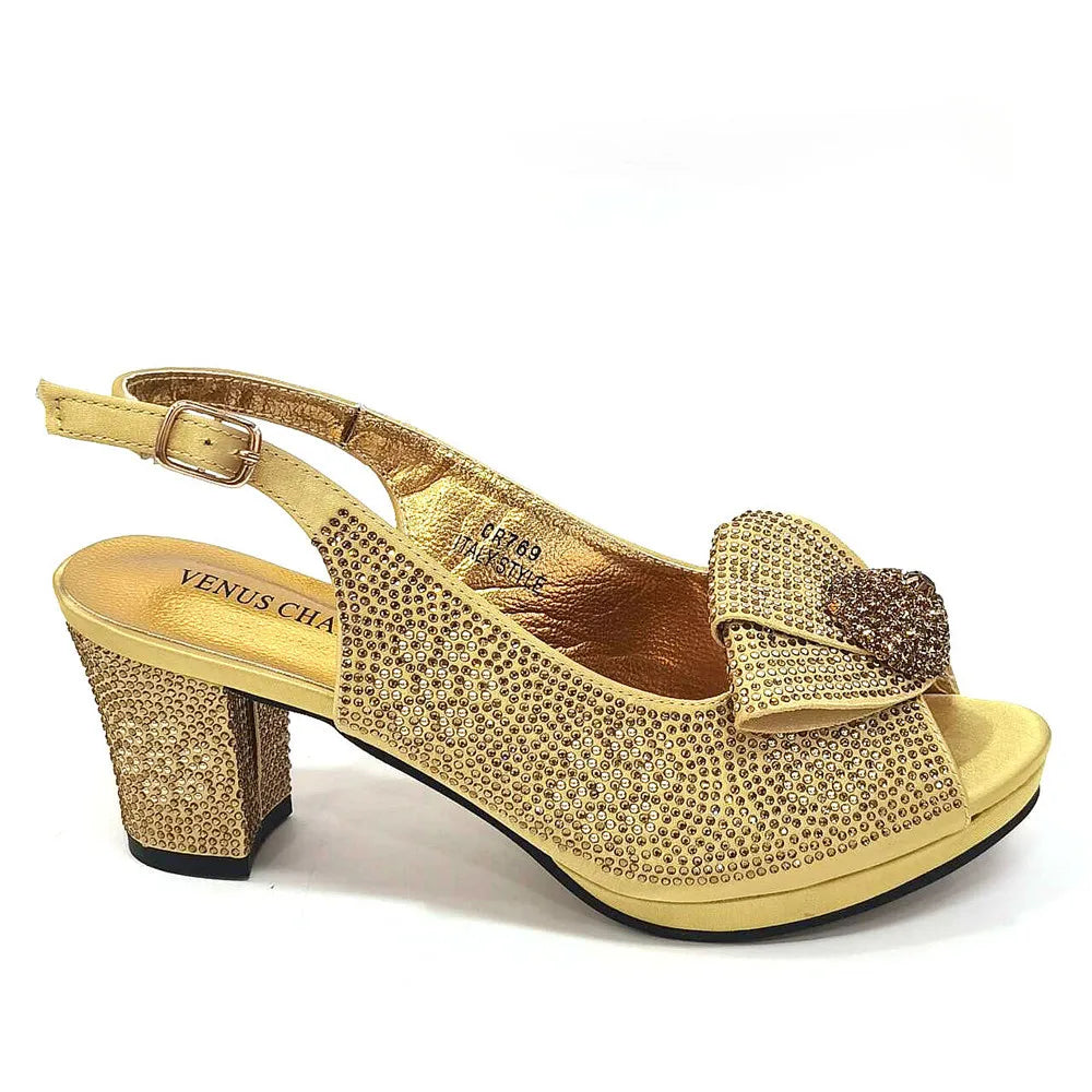 High Quality Golden Color Peep Toe Women Sandals Shoes Matching Bag Set