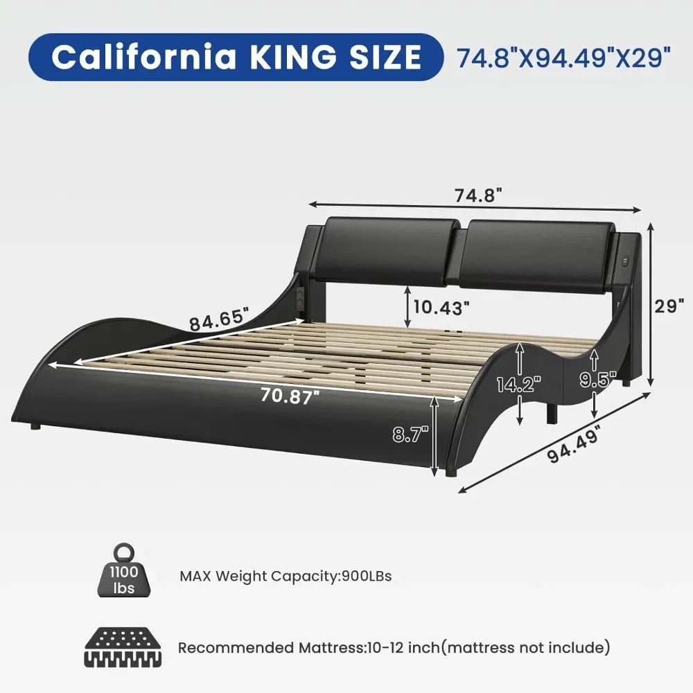 California King Bed Frame with Headboard USB & Type-C Ports