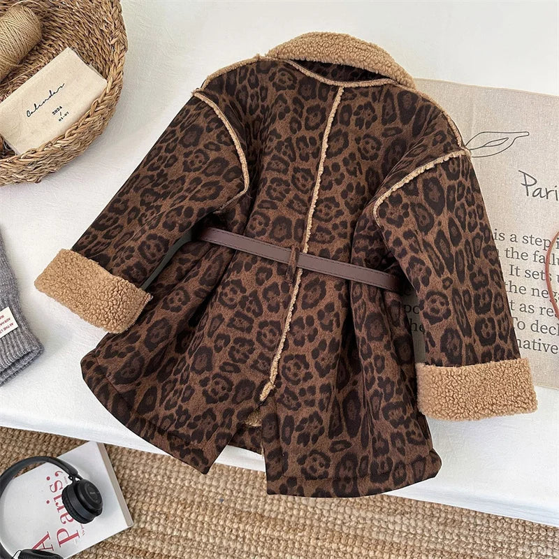 Girls Leopard Print Velvet Jacket