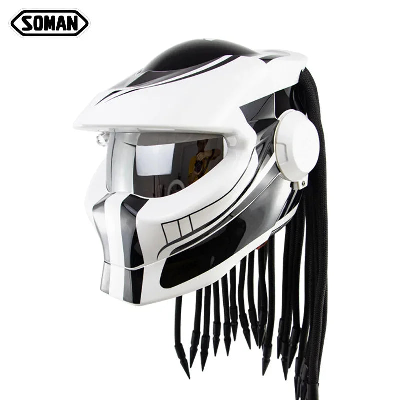 SOMAN Black Predator Full Face Retro Motorcycle Helmet