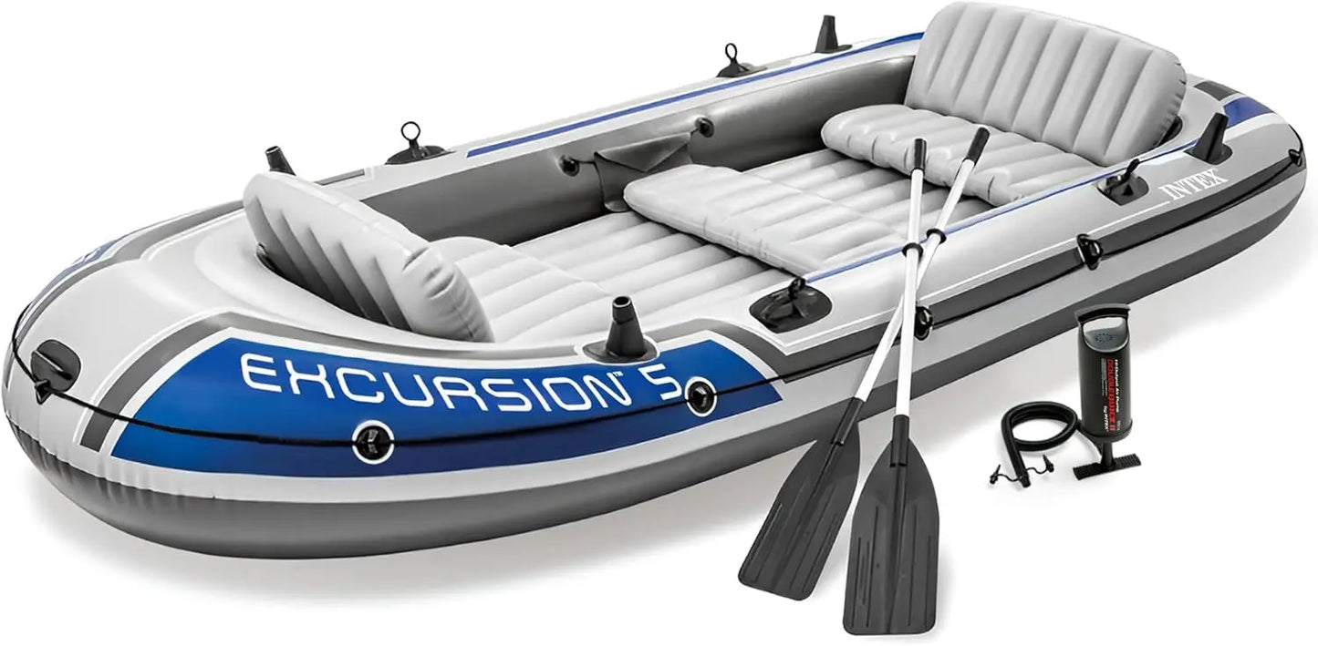 Excursion Inflatable Boat Includes Deluxe 54in Oars and High-Output Pump