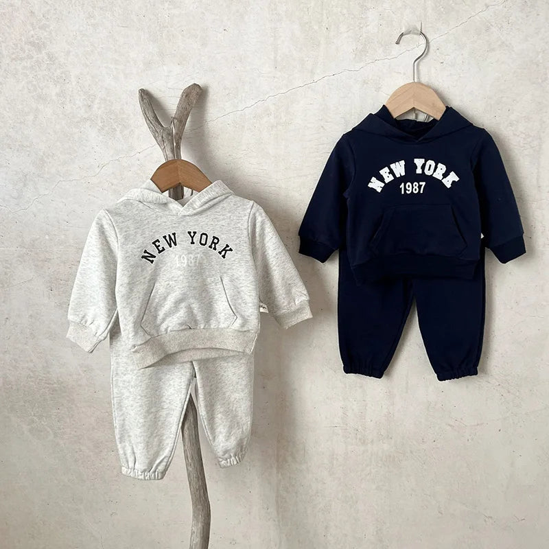 MILANCEL Letter Print Hoodie and Full Length Pants Toddler Outfit