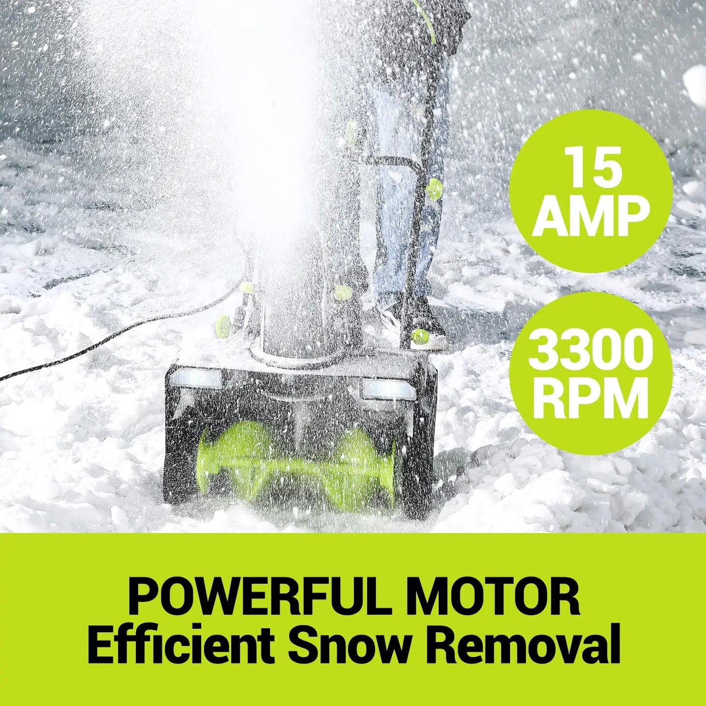 20-Inch Corded Snow Blower with Dual LED - 25ft Throw Distance