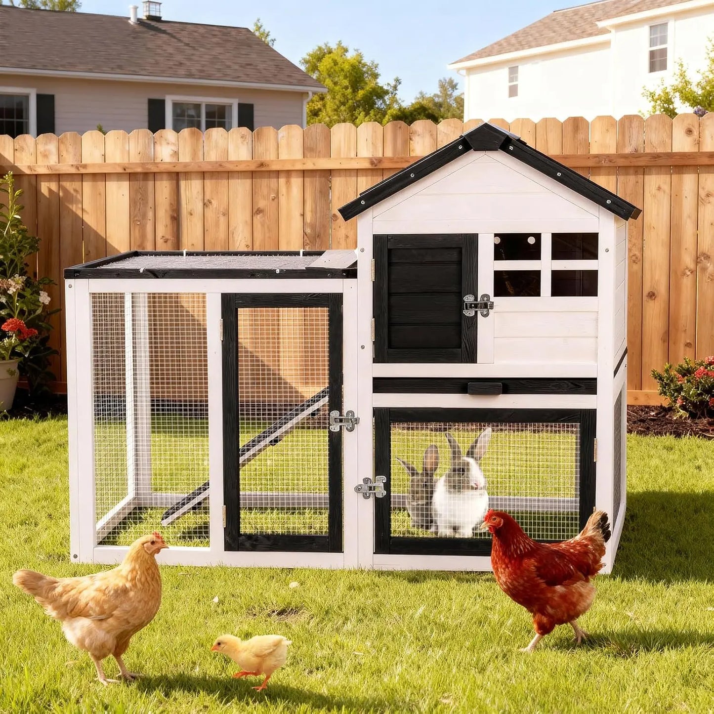 Rabbit Cage Indoor/Outdoor with Metal Mesh Floor & Removable Tray