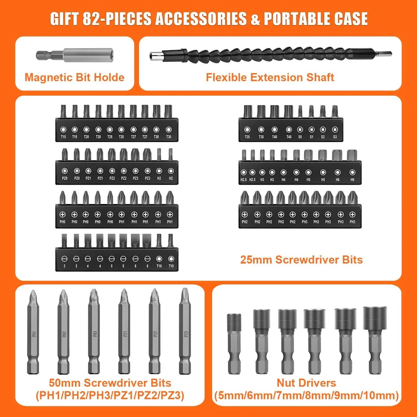 8V Cordless Screwdriver with 82 Accessories