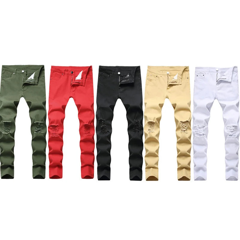 Distressed Slim Skinny Stretch Denim Pants