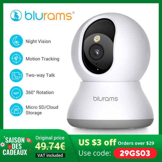 2.4GHz WiFi Indoor CCTV Camera with Phone App, 2-Way Talk, Night Vision