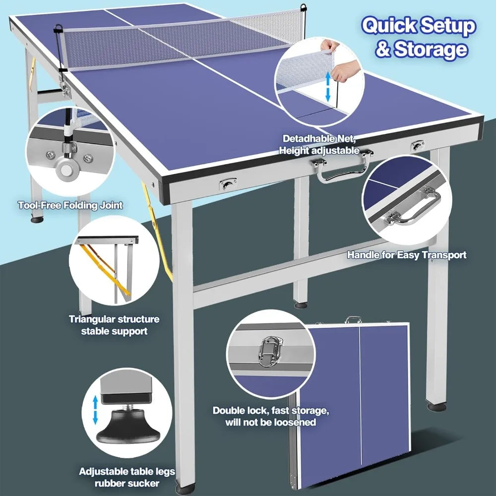 Ping Pong Table Foldable Portable Table Tennis Set