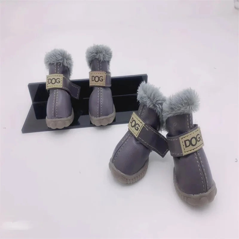 Super Warm Leather 4 Pcs/set Winter Pet Shoes