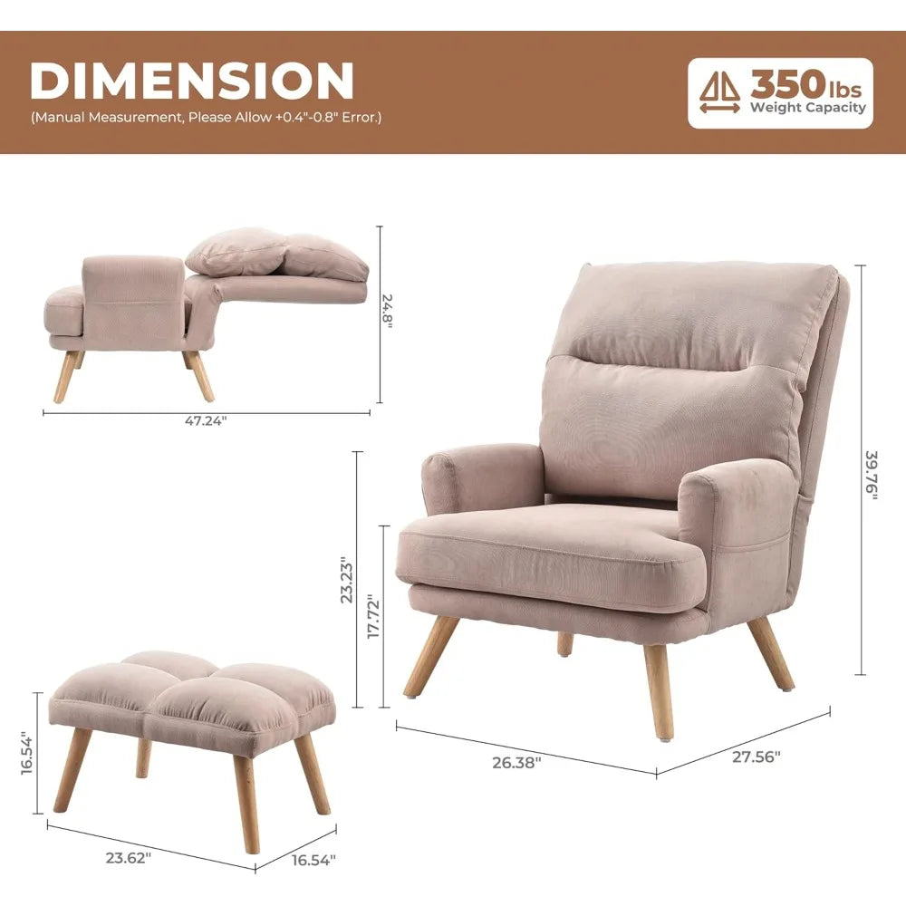 Accent Reading Chair with Footrest and Side Pocket