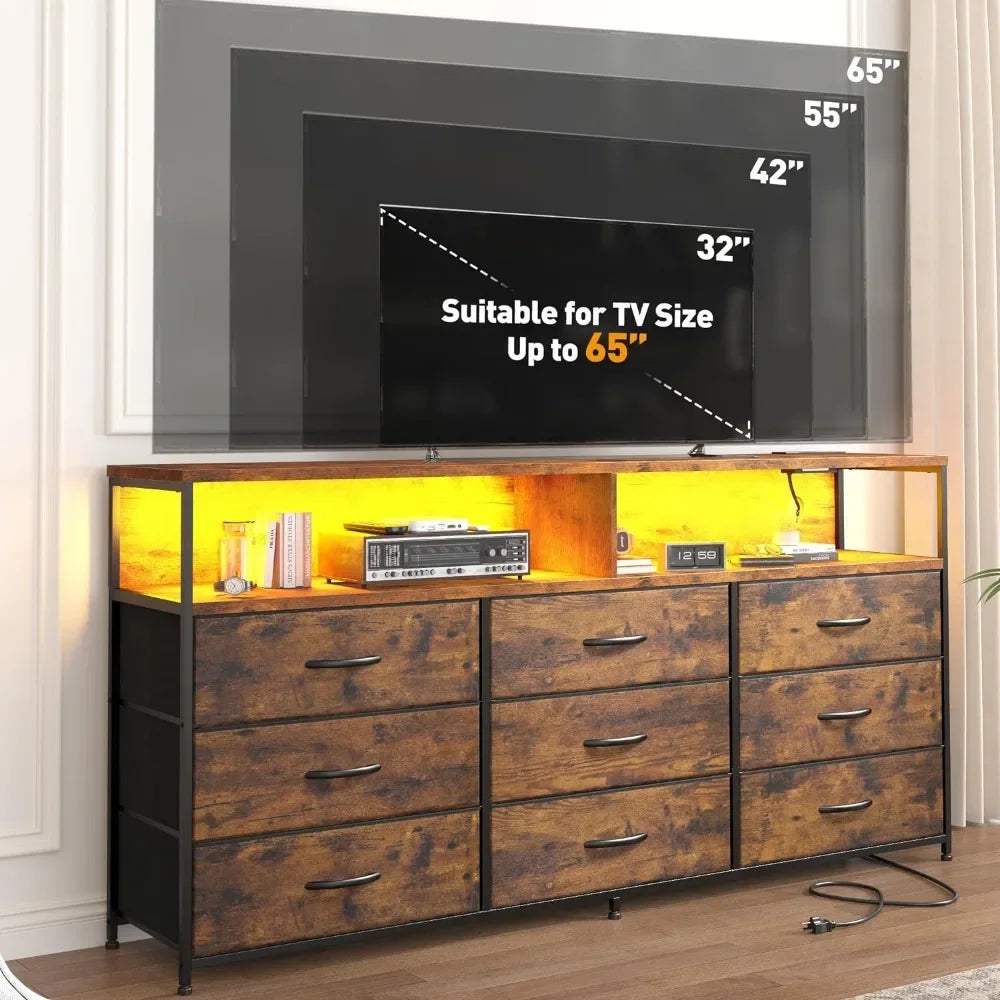 TV Stand Dresser with Power Outlet & LED Lights