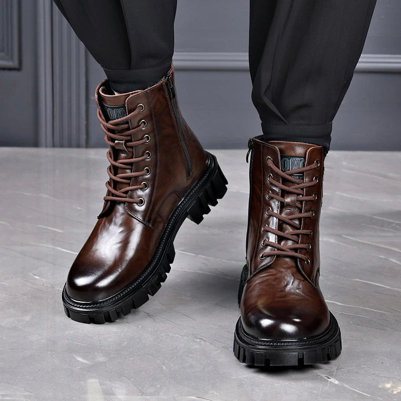 Genuine Leather High Top Classic Black Brown Boots