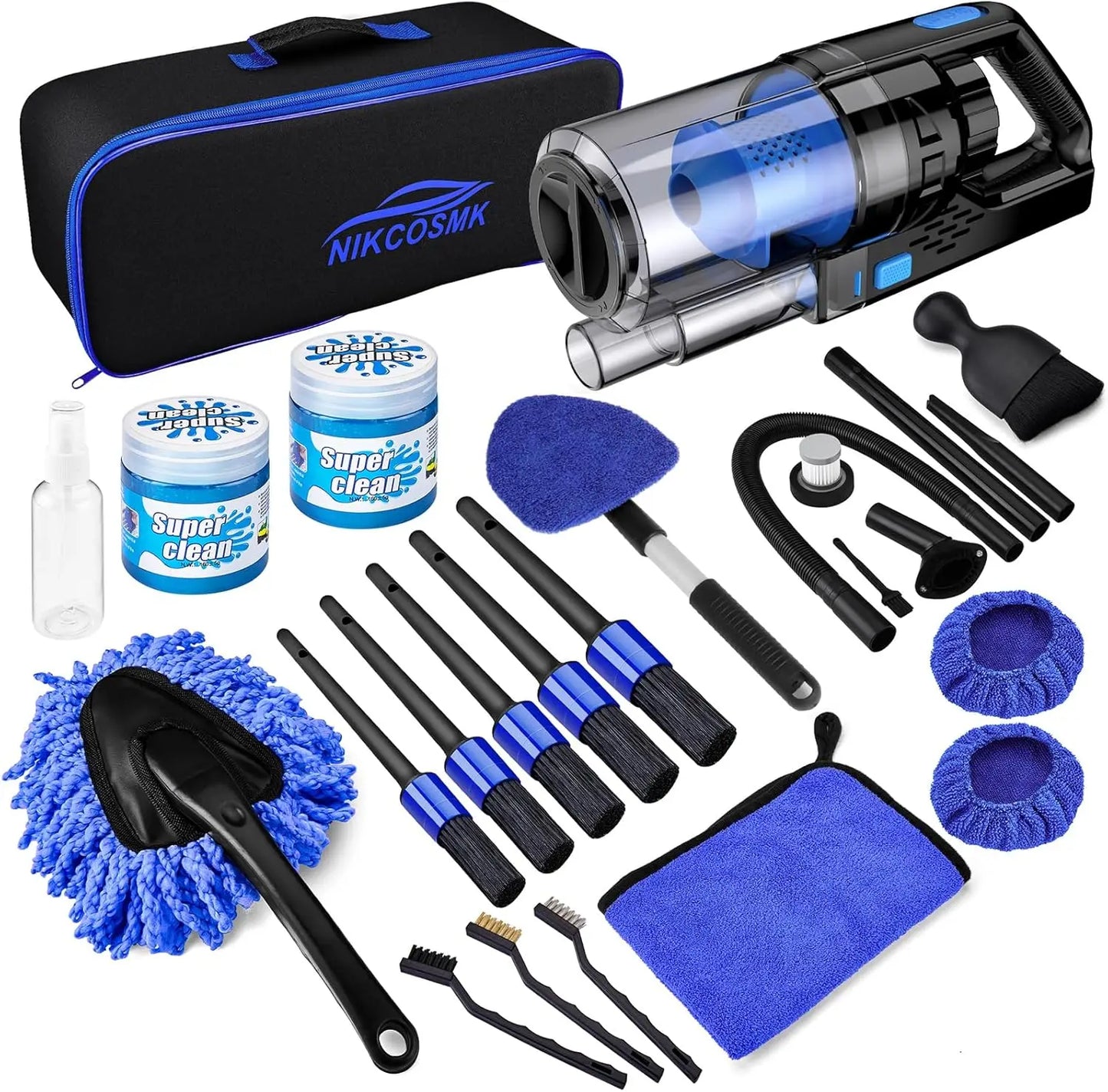 17pcs Car Interior Detailing Kit with Vacuum, Brushes & Cleaning Tools