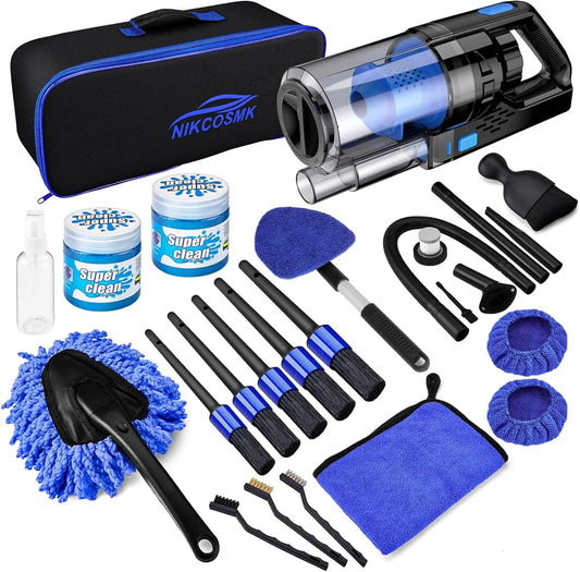 17pcs Car Interior Detailing Kit with Vacuum, Brushes & Cleaning Tools