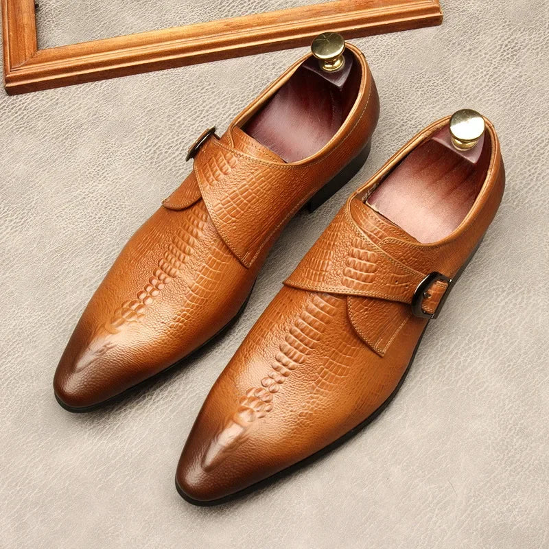 Handmade Genuine Leather Crocodile Pattern Loafers