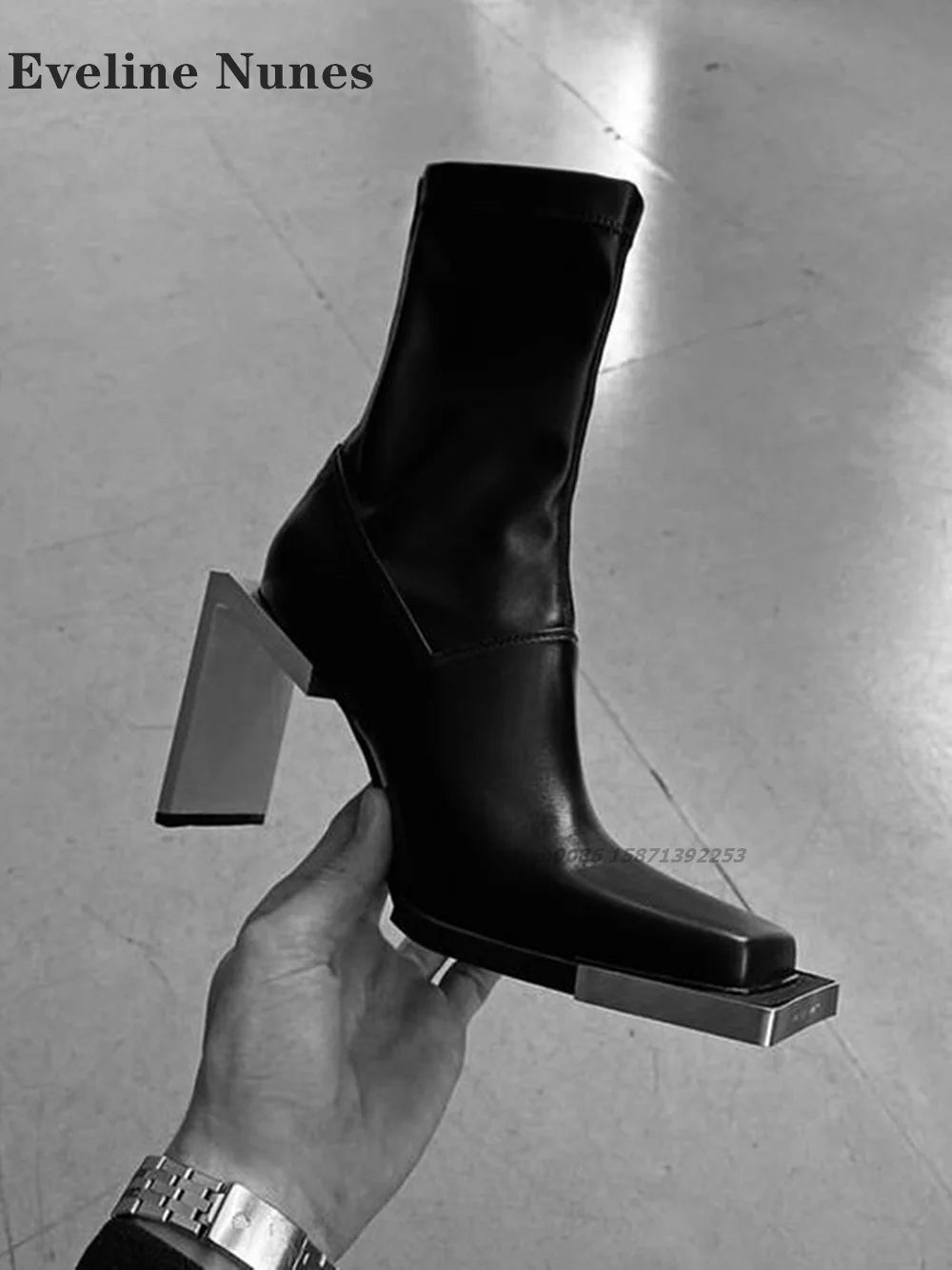 Metal Decoration Strange Style Boot Square Toe