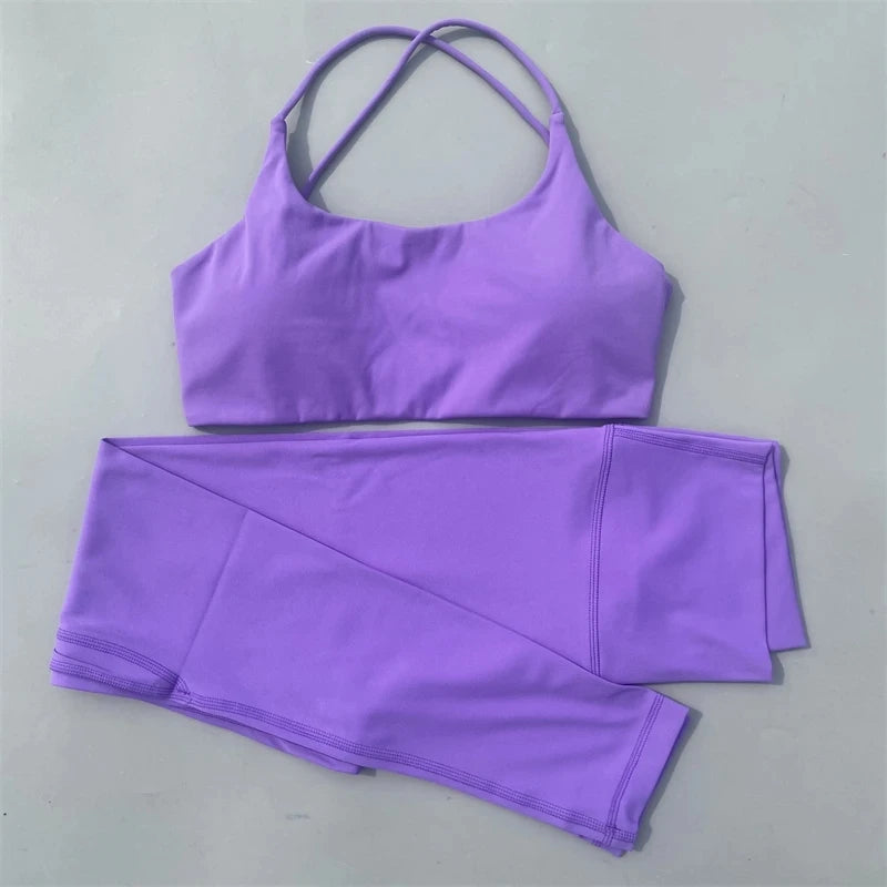 Solid Color Gym Yoga Set 2 Piece Workout Fitness Suit