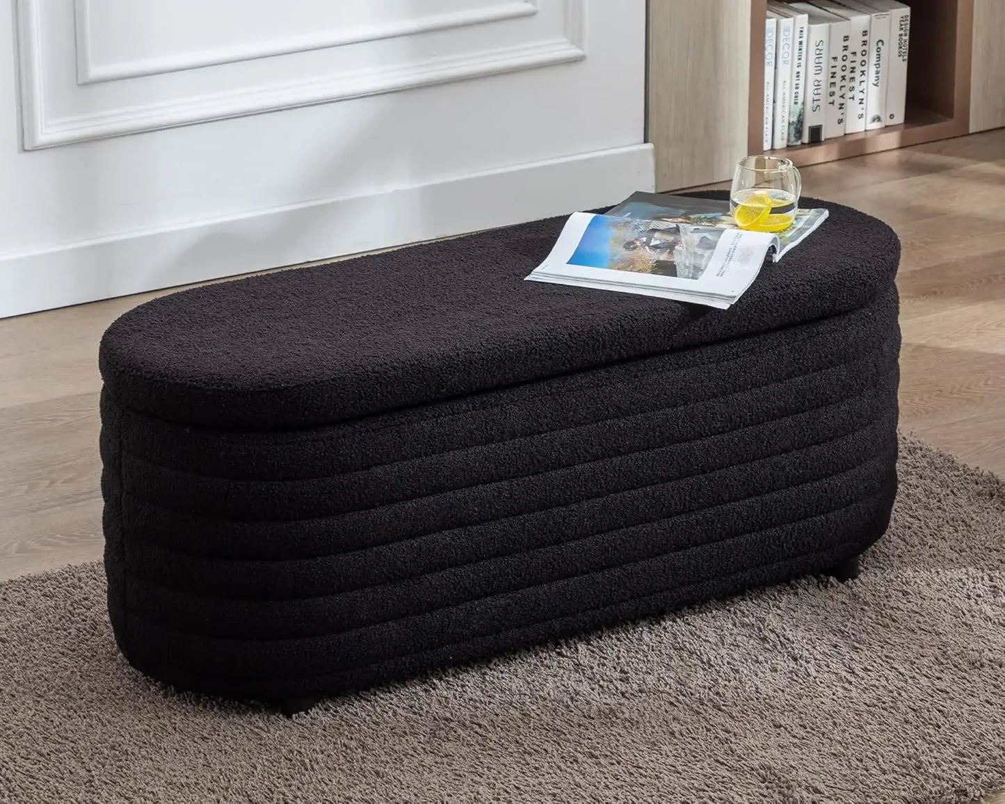 Upholstered Fabric Storage Bench with Safety Hinge